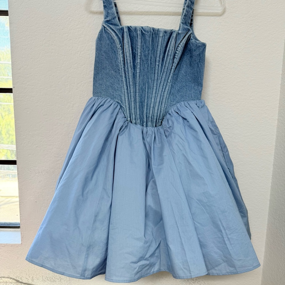 STAUD Landscape Dress Blue Denim Corset Style Size 4